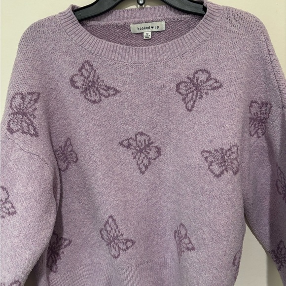 Hooked Up Purple Butterfly Sweater size medium - Picture 2 of 5